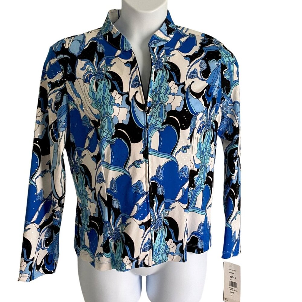 MSK Full Zip Lightweight Jacket Blue White Black with Sequins Large NEW NWT - Picture 2 of 15